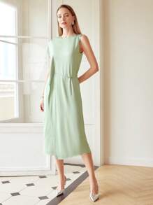 MOTF PREMIUM BELTED DRAPED DRESS - Mint Green - View 4
