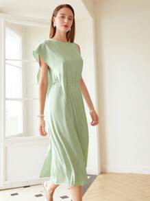 MOTF PREMIUM BELTED DRAPED DRESS - Mint Green - View 5