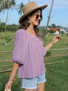 SHEIN LUNE Áo sơ mi nữ Thắt nơ trước màu trơn Giải trí - Màu Lilac Tím - Xem 3