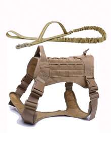 1入組可調節寵物背帶和1入組寵物牽引繩適用於狗狗和貓適用於四季 - 棕色 - 查看 1