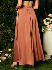 SHEIN Maternity Solid Split Thigh Skirt - Brown - View 2