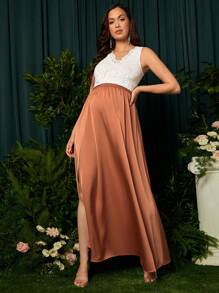 SHEIN Maternity Solid Split Thigh Skirt - Brown - View 3