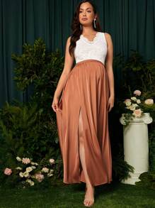 SHEIN Maternity Solid Split Thigh Skirt - Brown - View 5