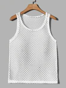 FeverCity Men Solid Fishnet Tank Top