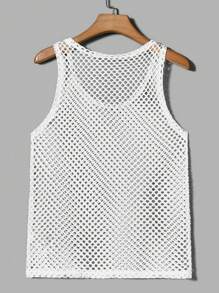 FeverCity Men Solid Fishnet Tank Top