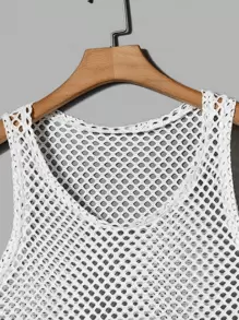 FeverCity Men Solid Fishnet Tank Top
