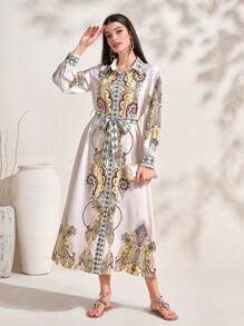 Seusyu 佩斯利印花腰帶阿拉伯連衣裙 - 彩色 - 查看 1