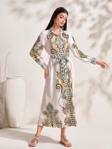 Seusyu 佩斯利印花腰帶阿拉伯連衣裙 - 彩色 - 查看 3