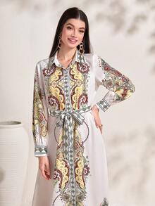 Seusyu 佩斯利印花腰帶阿拉伯連衣裙 - 彩色 - 查看 4