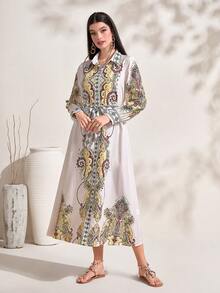 Seusyu 佩斯利印花腰帶阿拉伯連衣裙 - 彩色 - 查看 5