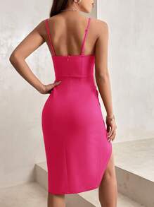 SHEIN PETITE Đầm Xù Trọn gói màu trơn Gợi cảm - Màu Hồng Tươi - Xem 2