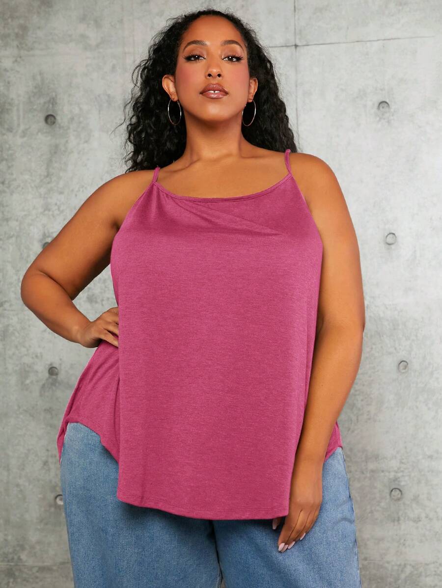 SHEIN CURVE+ Plus Solid Cami Top - Hot Pink - View 1