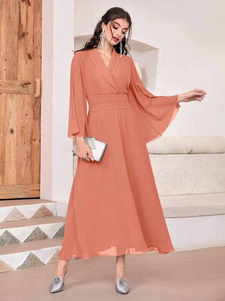 Modelyn Đầm Trọn gói Dải chun màu trơn Thanh lịch - trái cam - Xem 1