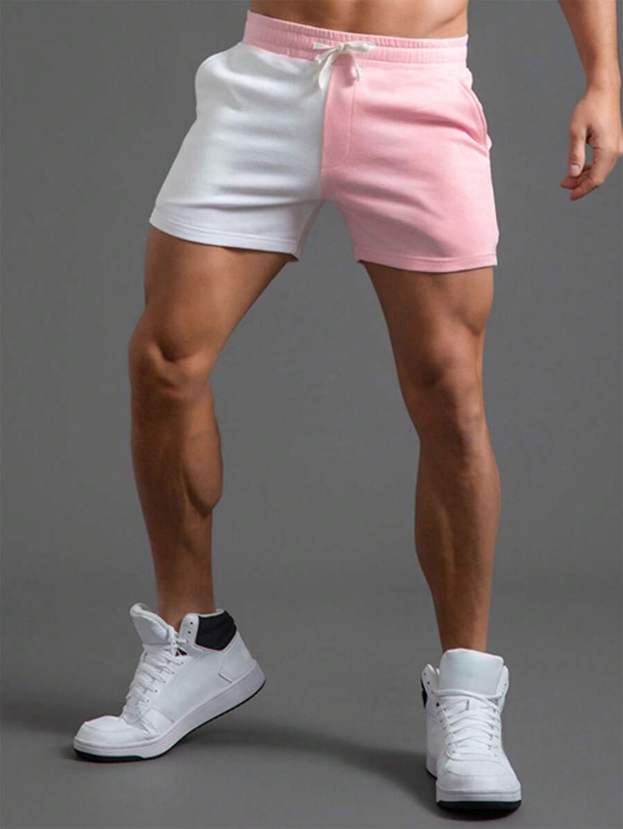 Manfinity Fever City Loose Fit Men's Two Tone Drawstring Waist Shorts Athletic Workout Drawstring Color Block Sweat Shorts, For Husband, Boyfriend Gifts - Multicolor - View 1