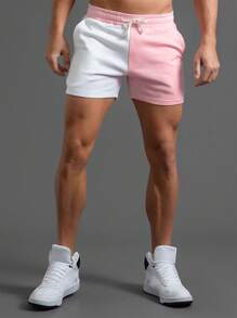 Manfinity Fever City Loose Fit Men's Two Tone Drawstring Waist Shorts Athletic Workout Drawstring Color Block Sweat Shorts, For Husband, Boyfriend Gifts - Multicolor - View 3