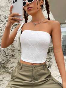 SHEIN EZwear Spring White Solid Crop Tube Y2k Top - White - View 1