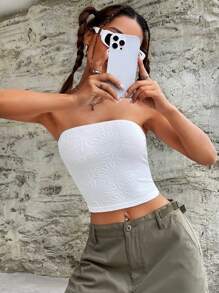 SHEIN EZwear Spring White Solid Crop Tube Y2k Top - White - View 4