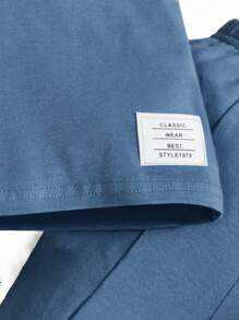 SHEIN 嬰兒女童字母拼接細節t恤與分裂式下擺褲子 - 霧霾藍 - 查看 4
