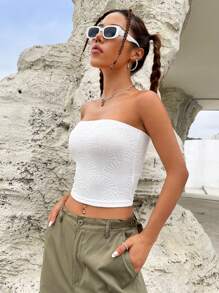 SHEIN EZwear Spring White Solid Crop Tube Y2k Top - White - View 6