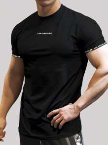 Manfinity Homme 男士短袖合身T恤，圓頸夏季款式 - 黑色 - 查看 1