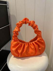 时尚新款高颜值云朵包褶皱小包纯色单肩腋下包女包百搭纯色手提包女包 - 橘色 - 查看 5