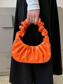 时尚新款高颜值云朵包褶皱小包纯色单肩腋下包女包百搭纯色手提包女包 - 橘色 - 查看 1