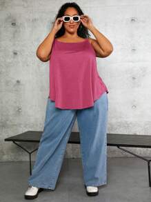 SHEIN CURVE+ Plus Solid Cami Top - Hot Pink - View 4