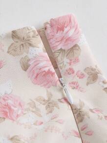 SHEIN MOD Allover Floral Print Asymmetrical Layered Hem Skirt - Multicolor - View 3