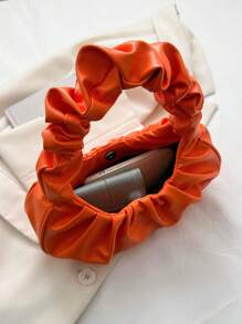 时尚新款高颜值云朵包褶皱小包纯色单肩腋下包女包百搭纯色手提包女包 - 橘色 - 查看 8