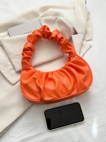 时尚新款高颜值云朵包褶皱小包纯色单肩腋下包女包百搭纯色手提包女包 - 橘色 - 查看 7