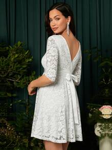 SHEIN Maternity Tie Backless Lace Overlay Dress - White - View 4