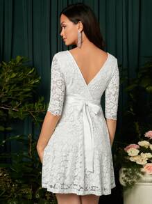 SHEIN Maternity Tie Backless Lace Overlay Dress - White - View 2