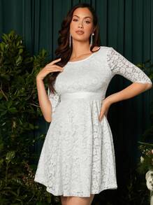 SHEIN Maternity Tie Backless Lace Overlay Dress - White - View 7