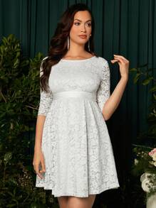 SHEIN Maternity Tie Backless Lace Overlay Dress - White - View 8