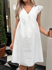 SHEIN Maternidad Vestido smock unicolor ribete con fruncido - Blanco - Ver 6