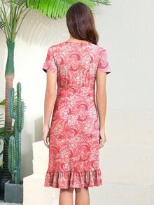 Vestido premamá con volantes y estampado floral - Rosa - Ver 2