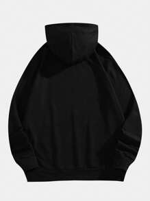 ROMWE MEN Street Life Nam Đồ họa Chữ cái Túi kangaroo Dây rút Áo hoodie ấm áp - màu đen - Xem 2