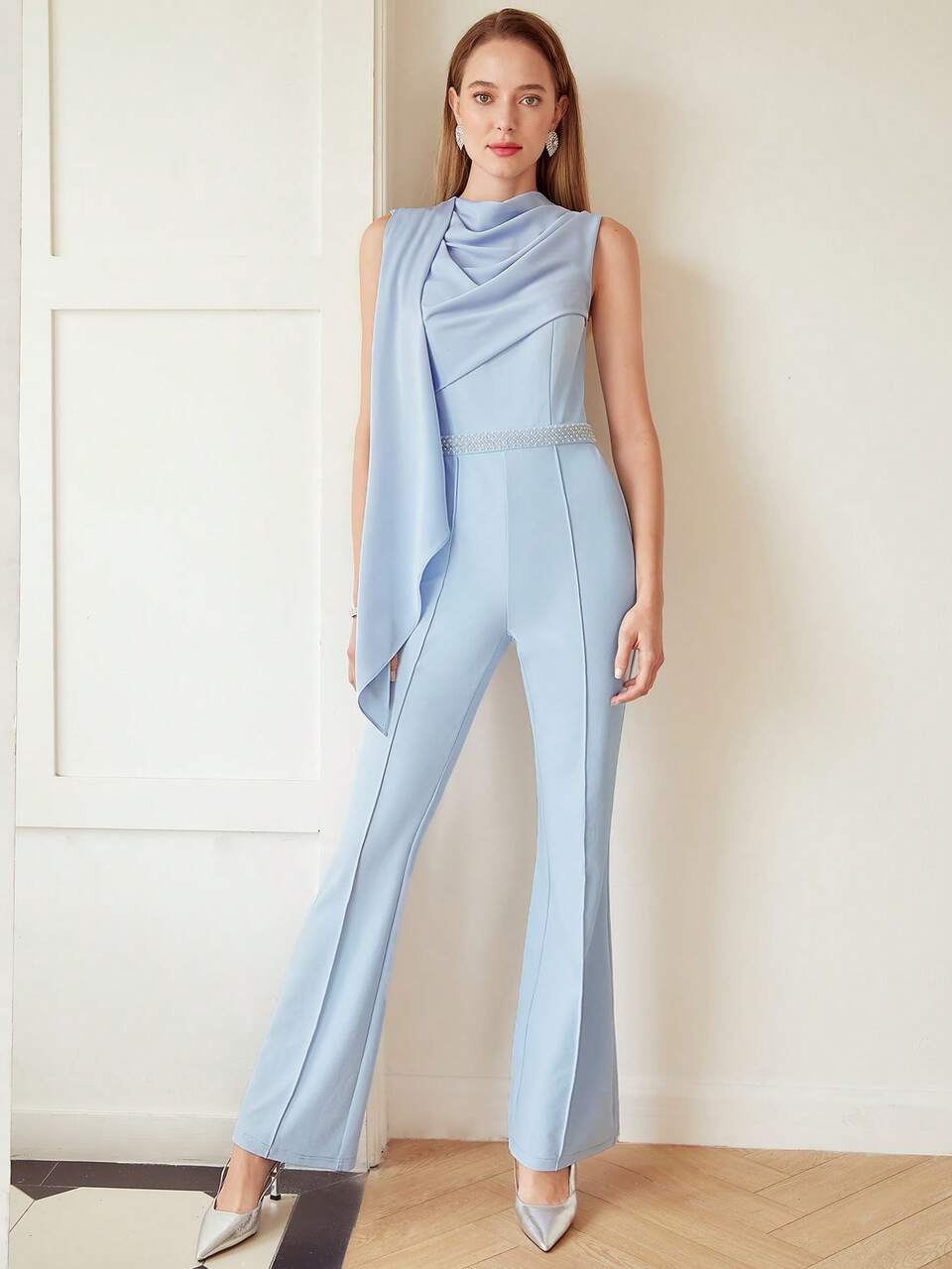 MOTF DRAPED CAPE SLEEVE JUMPSUIT