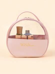 1入組透明PU皮革圓頂化妝包 - 粉色 - 查看 1