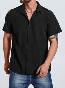 Manfinity Homme Áo sơ mi Nam Nút phía trước màu trơn Giải trí - màu đen - Xem 1