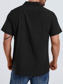 Manfinity Homme Áo sơ mi Nam Nút phía trước màu trơn Giải trí - màu đen - Xem 2