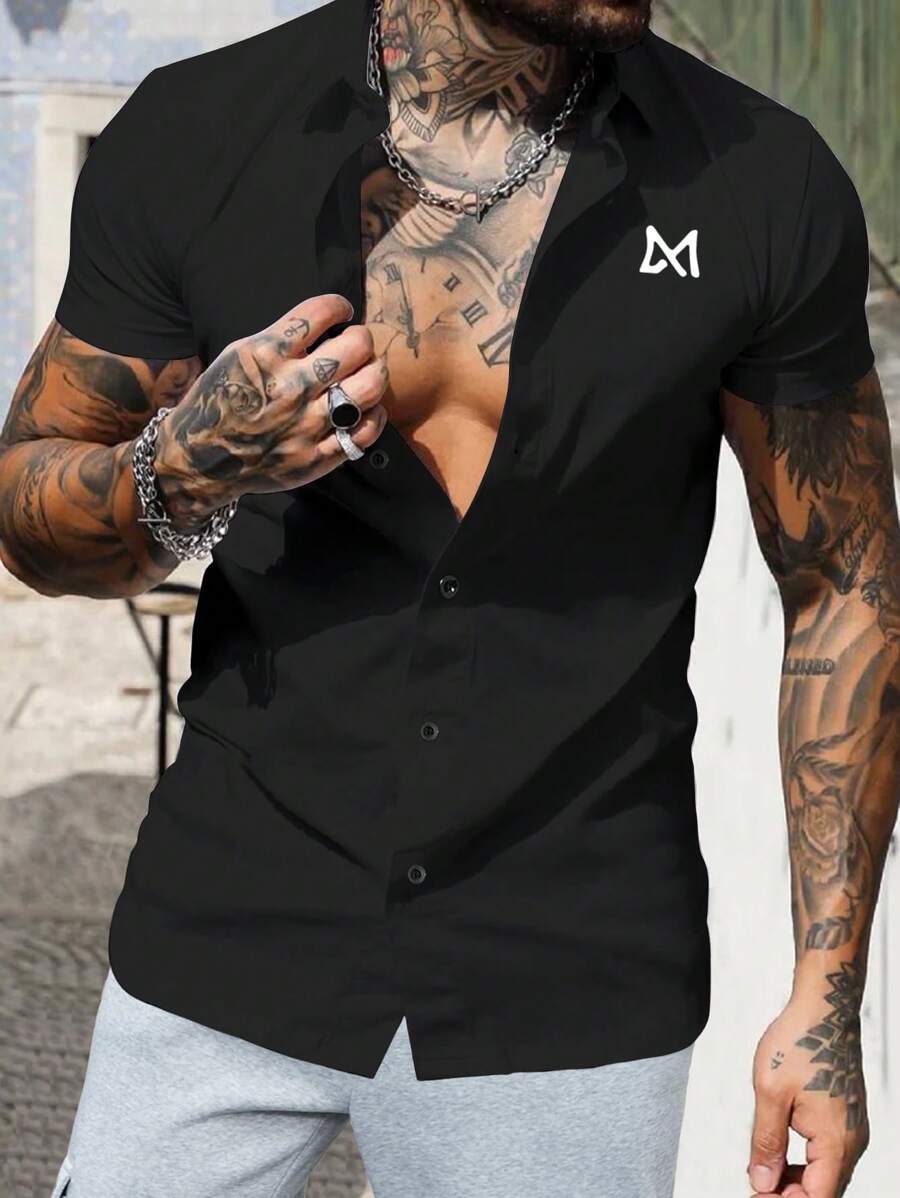 Manfinity Men Plus Graphic Print Shirt - Black - View 1