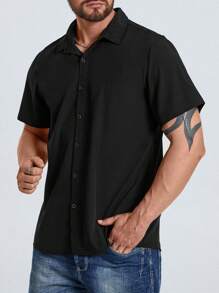 Manfinity Homme Áo sơ mi Nam Nút phía trước màu trơn Giải trí - màu đen - Xem 7