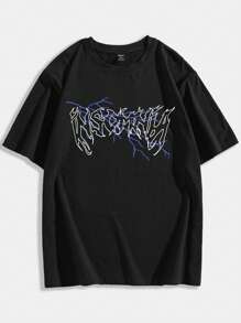 ROMWE MEN Goth Camiseta gráfica con letras para hombres, escuela - Negro - Ver 1