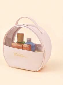 1入組透明PU皮革圓頂化妝包 - 粉色 - 查看 4