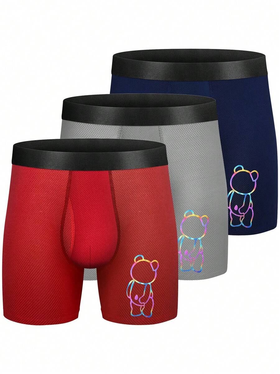 Hombres 3 piezas Calzoncillos boxer con estampado de dibujos animados - Multicolor - Ver 1