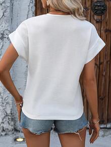 SHEIN VCAY Guipure Lace Panel Batwing Sleeve Tee - White - View 2