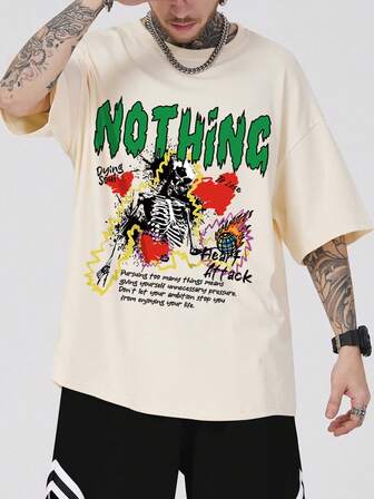 Männer T-Shirt mit Buchstaben & Schädel Grafik,