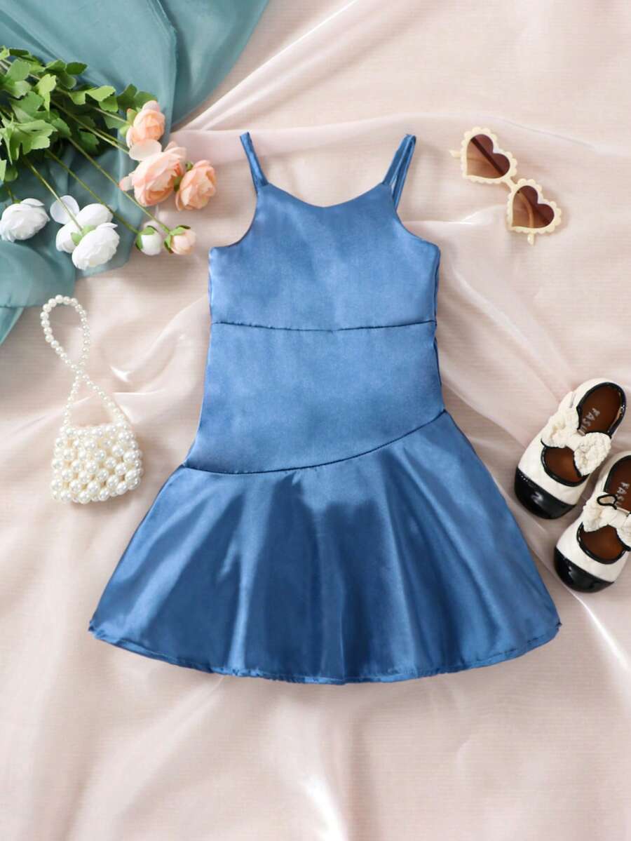 Baby Solid Satin Cami Dress - Blue - View 1