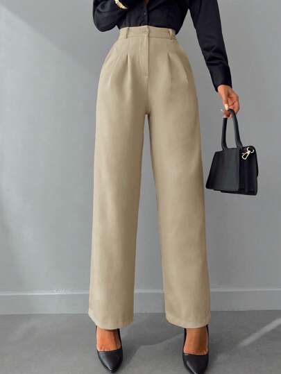 EURMUSE High Waist Plicated Detail Suit Pants